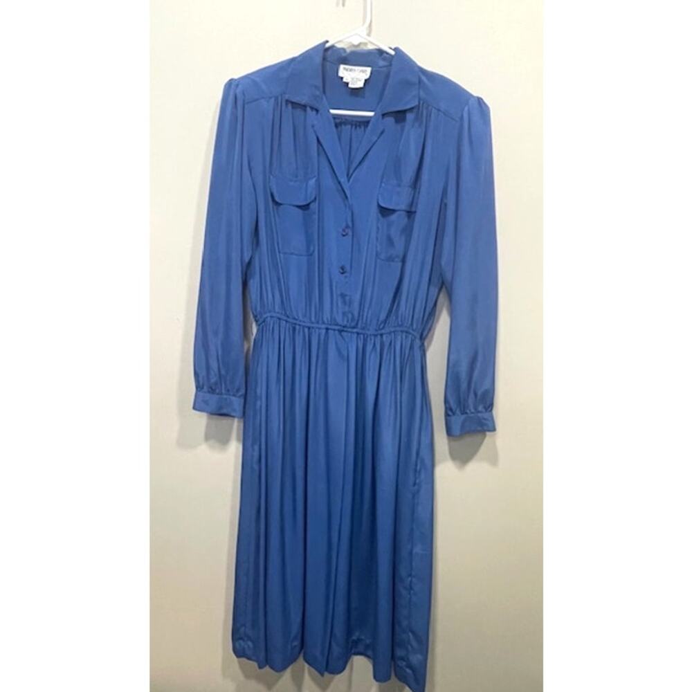 Vintage 80's Secretary The Shirt Dress Blue Button Front Andrea Gayle Sz 14